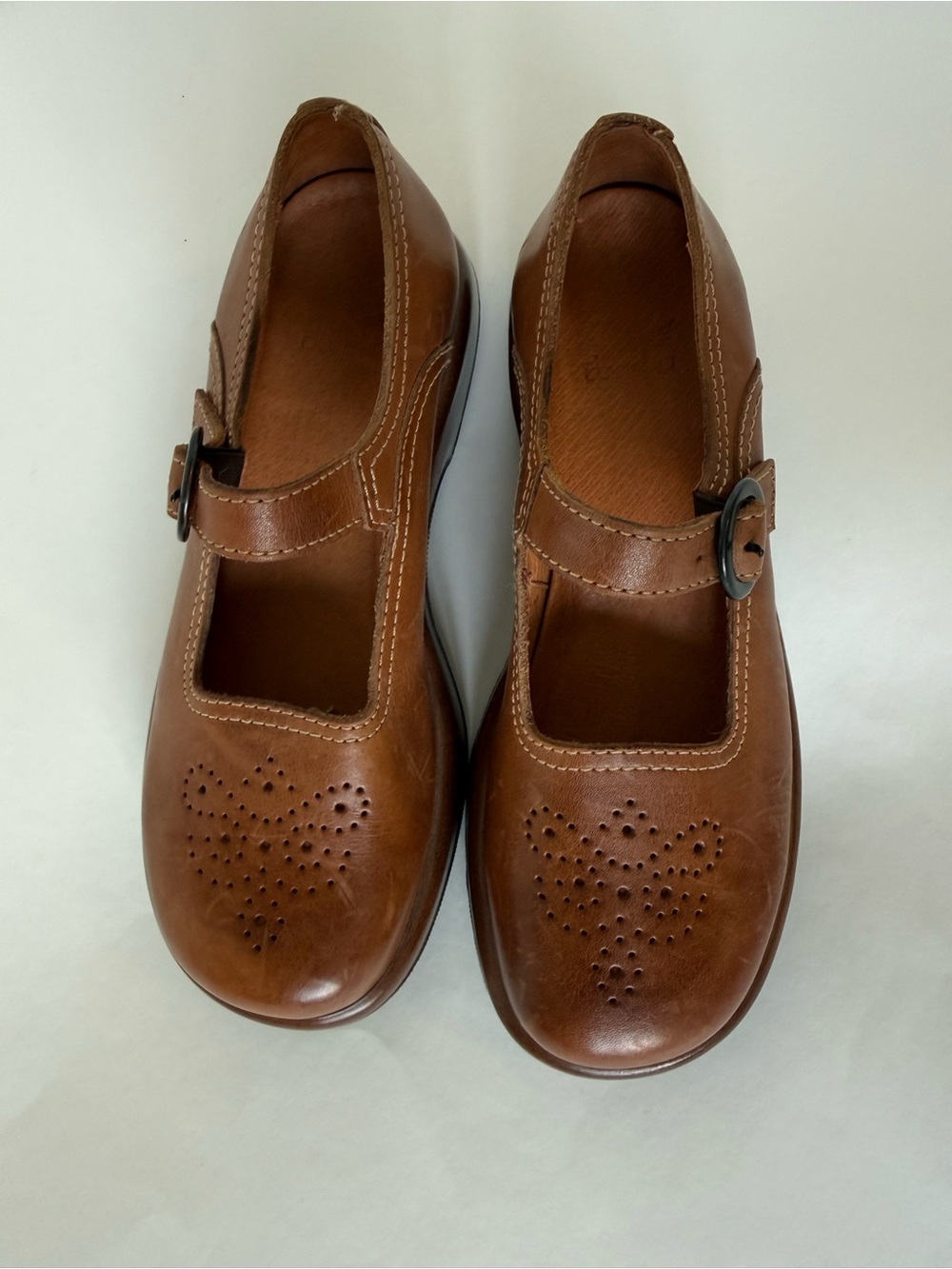 Dansko Brown Leather Mary Jane Flats with Decorative Perforation